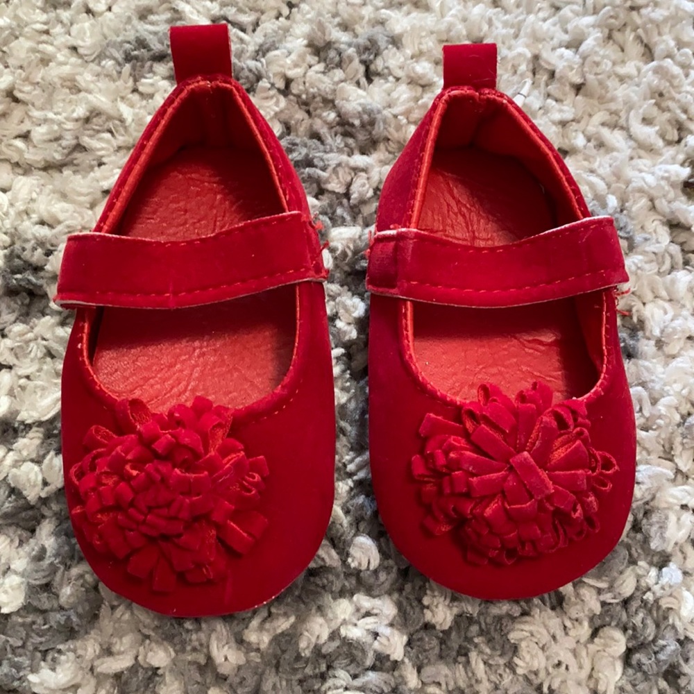 Red size 2 baby shoes
